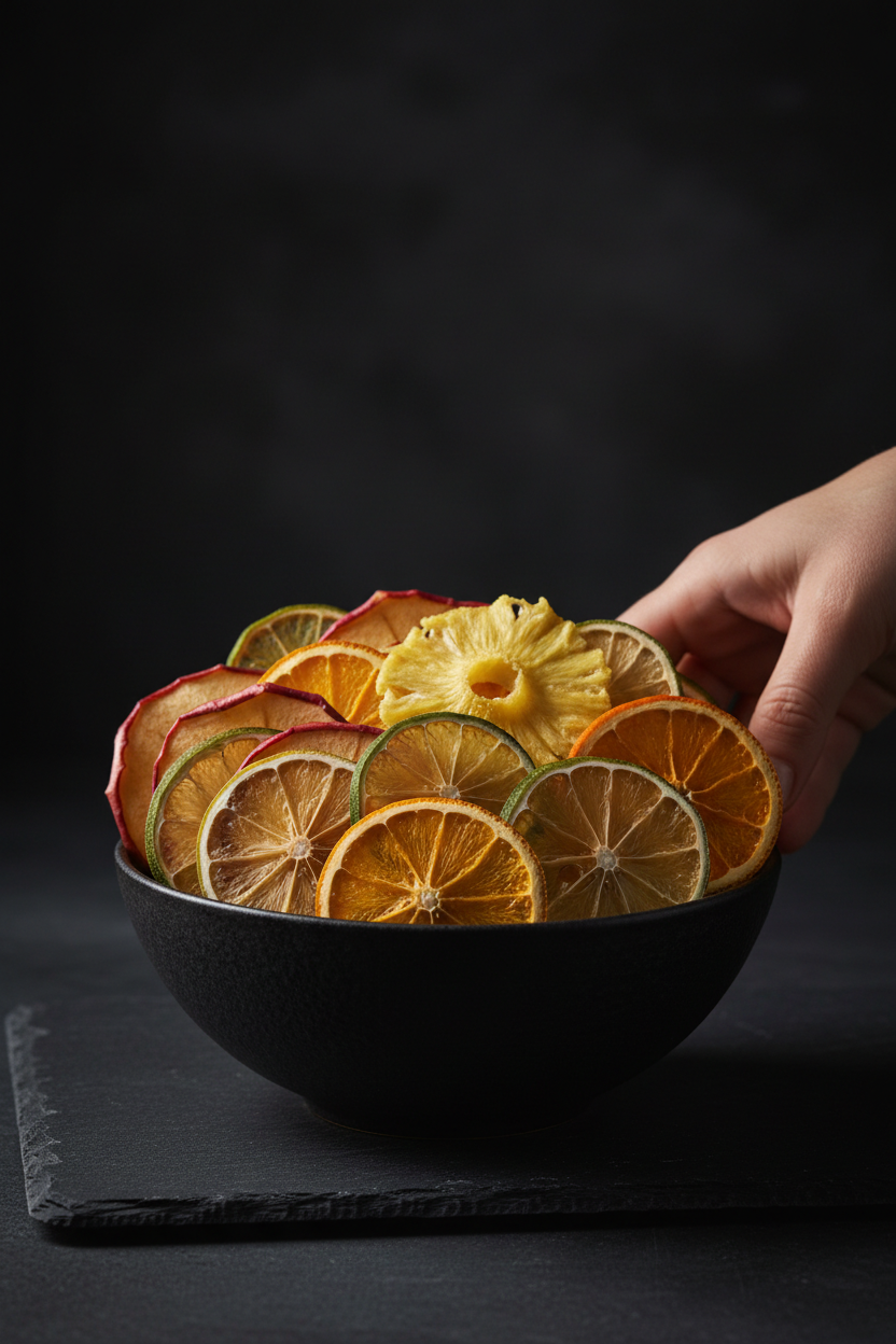 Bowl of dehydrated fruit slices
