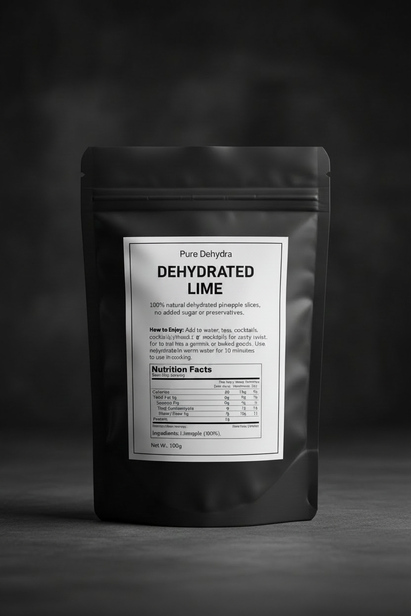 Pure Dehydra Dehydrated Lime Slices back of bag with nutrition facts