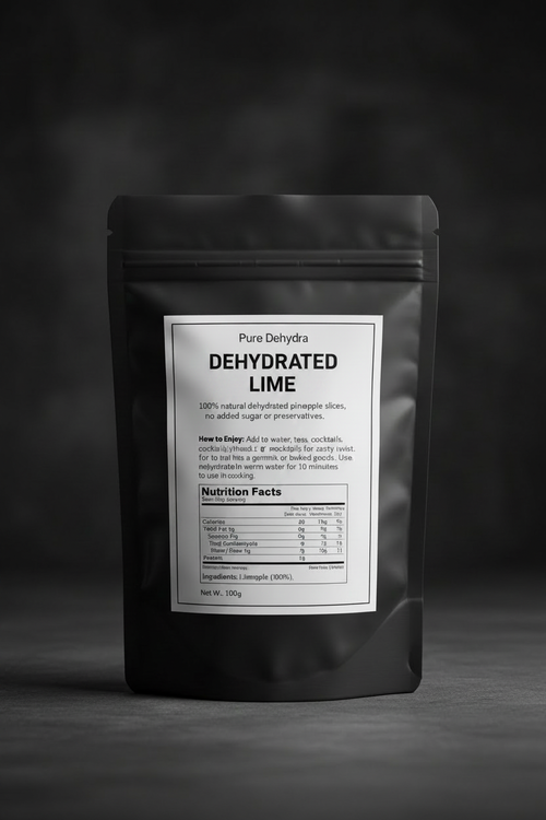 Pure Dehydra Dehydrated Lime Slices back of bag with nutrition facts
